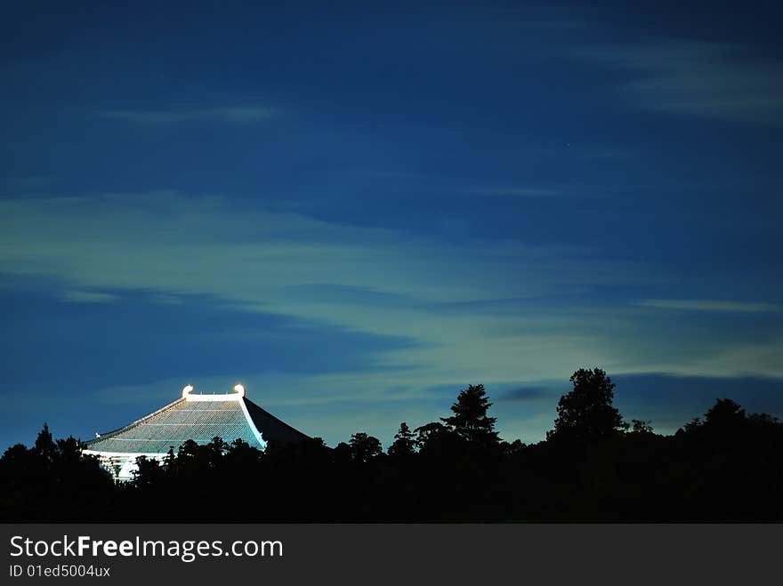 Majestic night view of a temple amongst the trees in Nara, Japan. Majestic night view of a temple amongst the trees in Nara, Japan