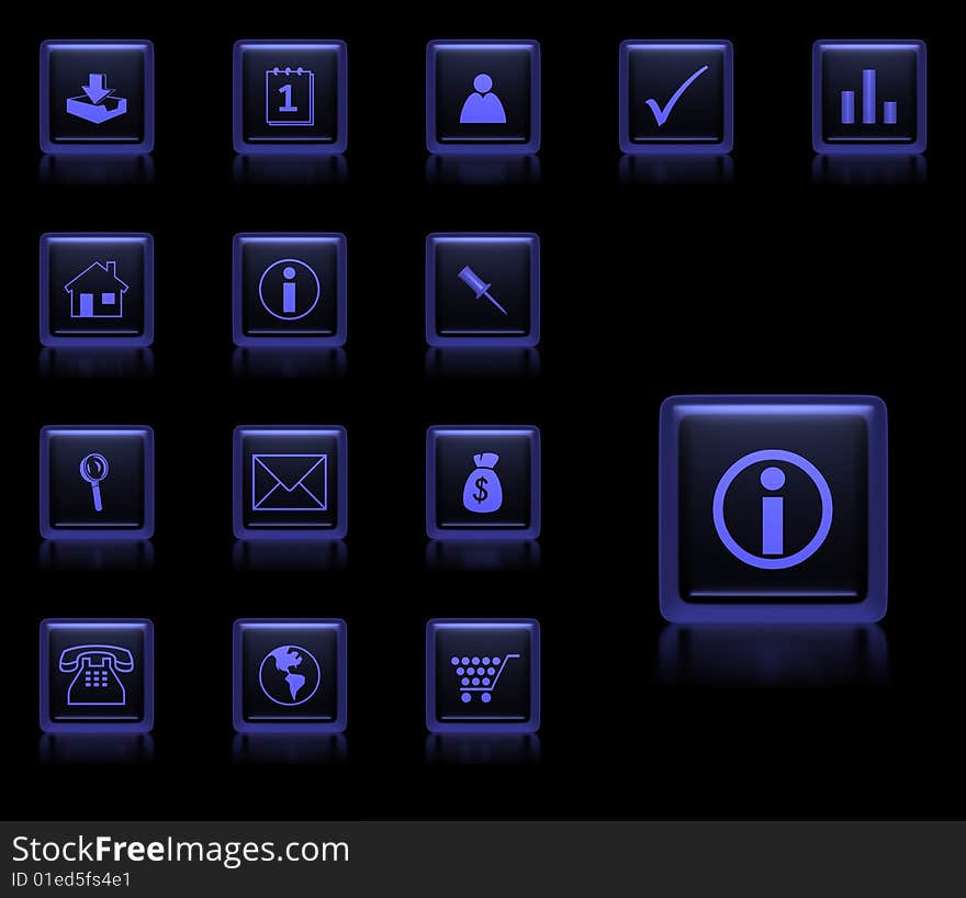 Flat blue icons on black background