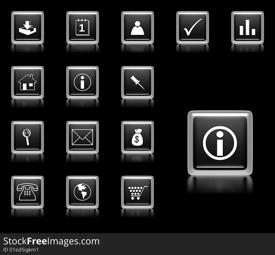 White flat icons on black background. White flat icons on black background