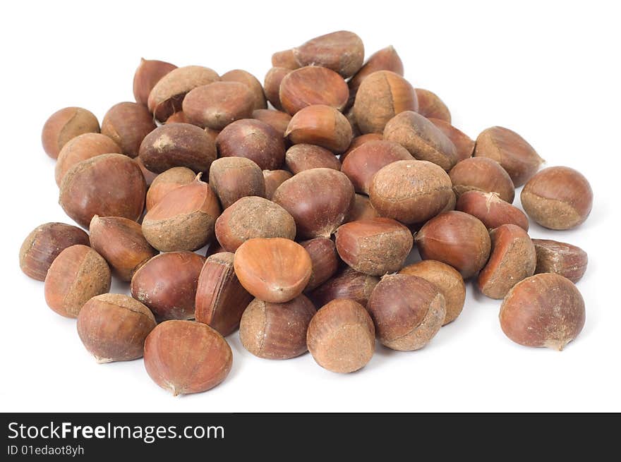 A pile of edible chestnuts