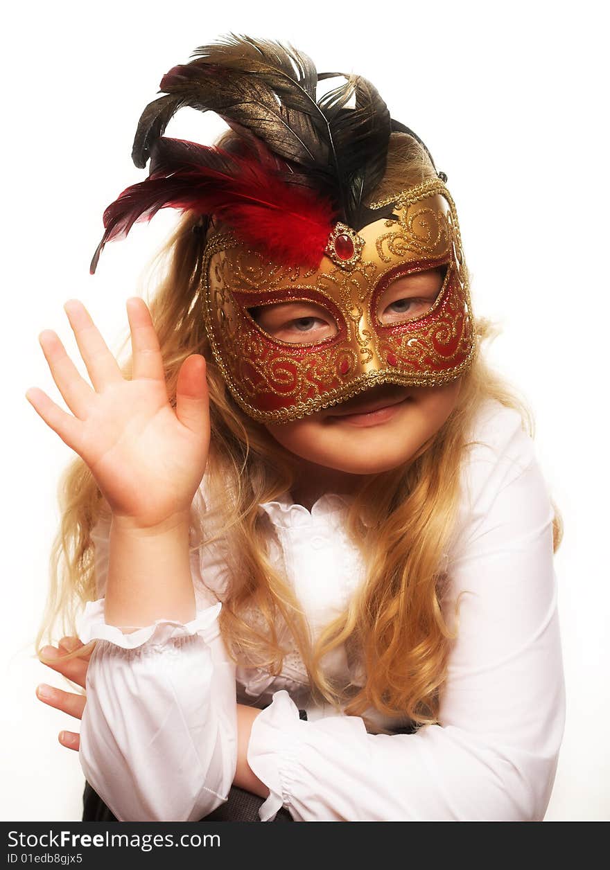 Pretty seven year old blond girl with mask