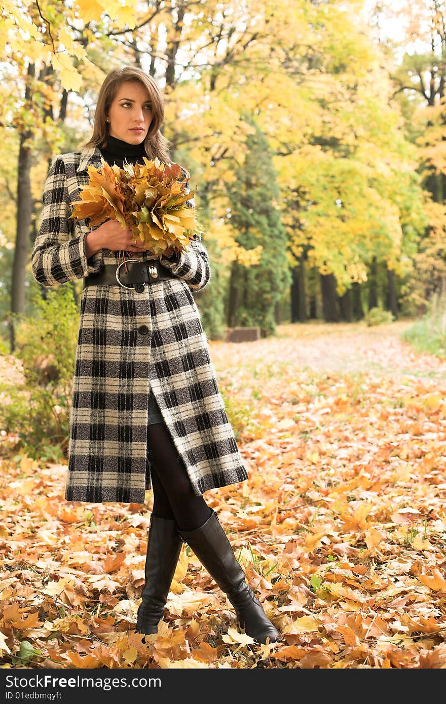 Young Woman In Autumnal Park