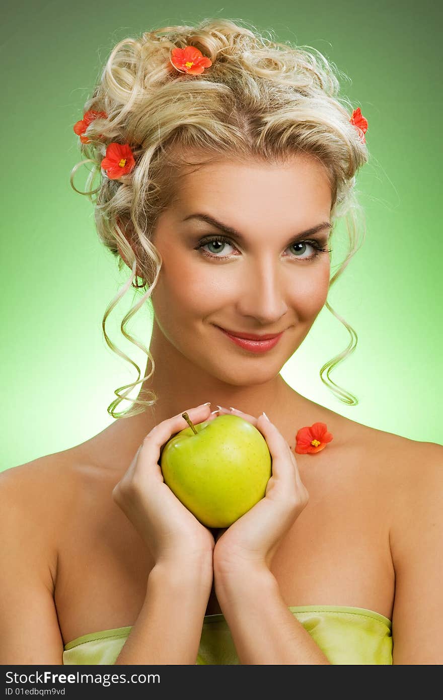 Woman With Ripe Green Apple