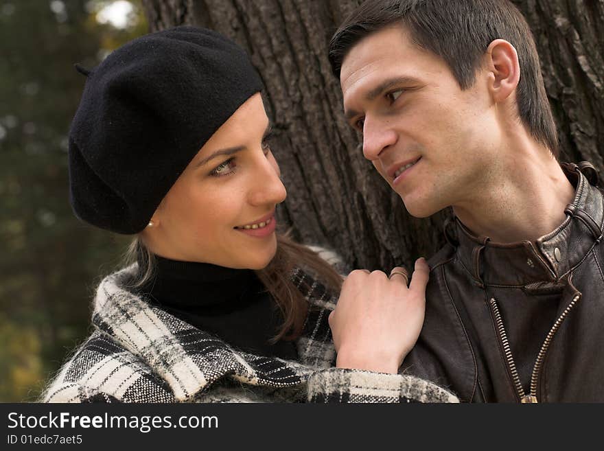 Loving couple in an autumnal park