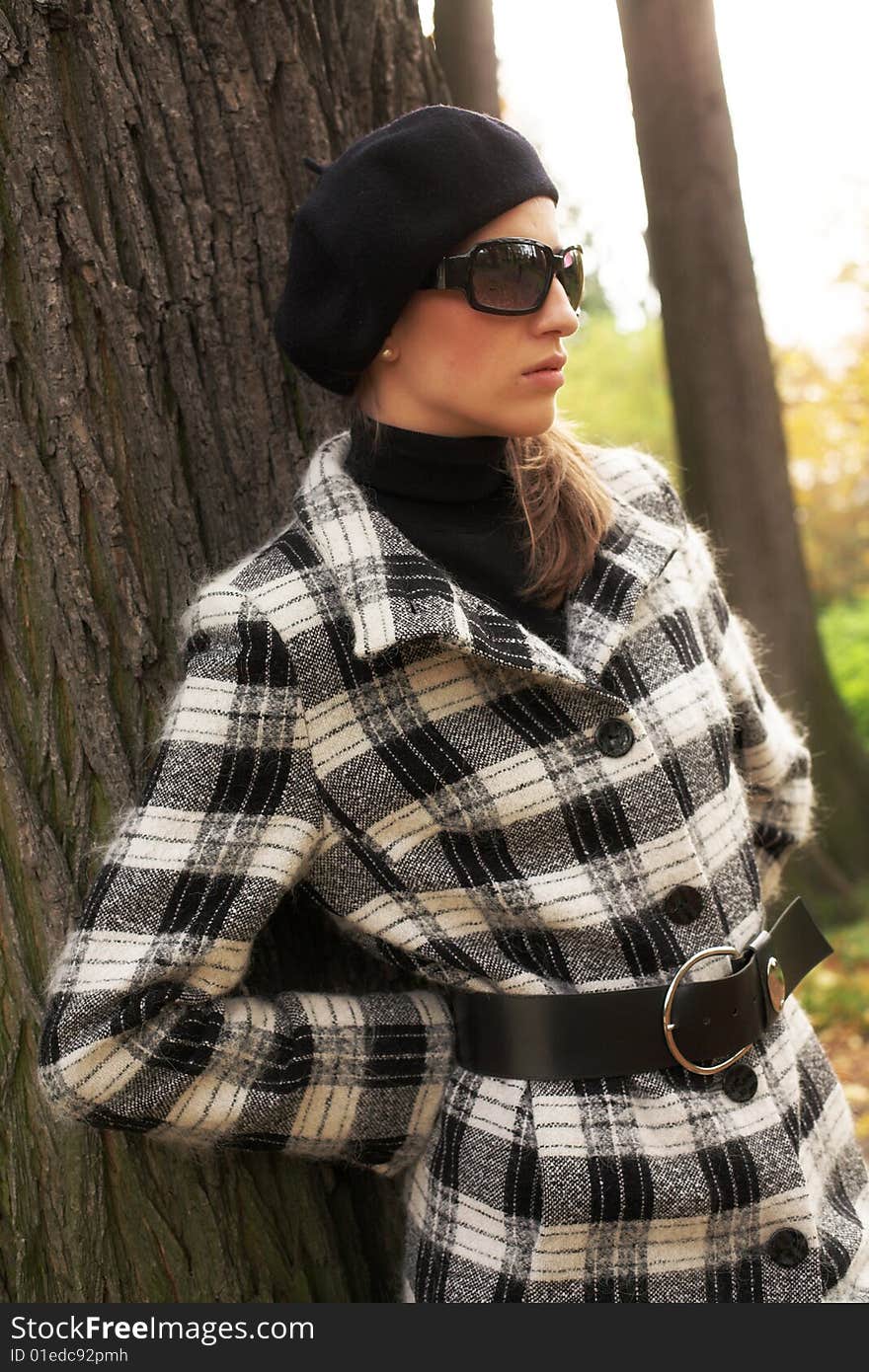 Young beautiful woman walking in autumnal park. Young beautiful woman walking in autumnal park