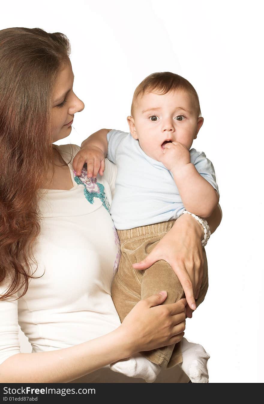 Studio portrait of a young mother with her child. Studio portrait of a young mother with her child