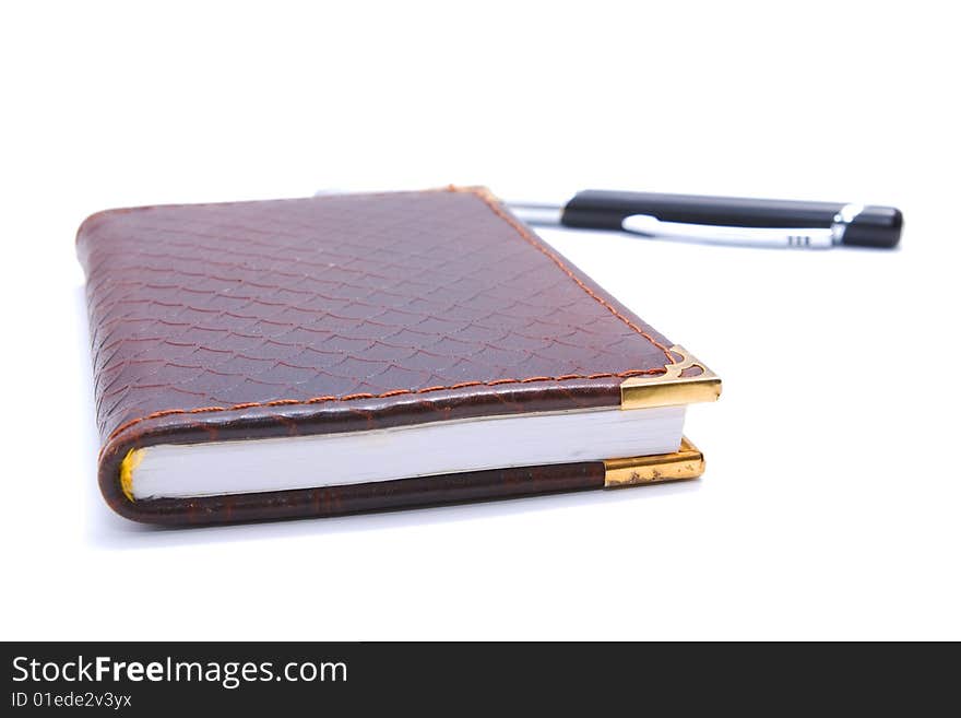 Brown Leather Notebook With Pen