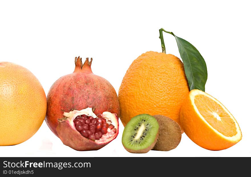 Close up of fruits isolated on white background