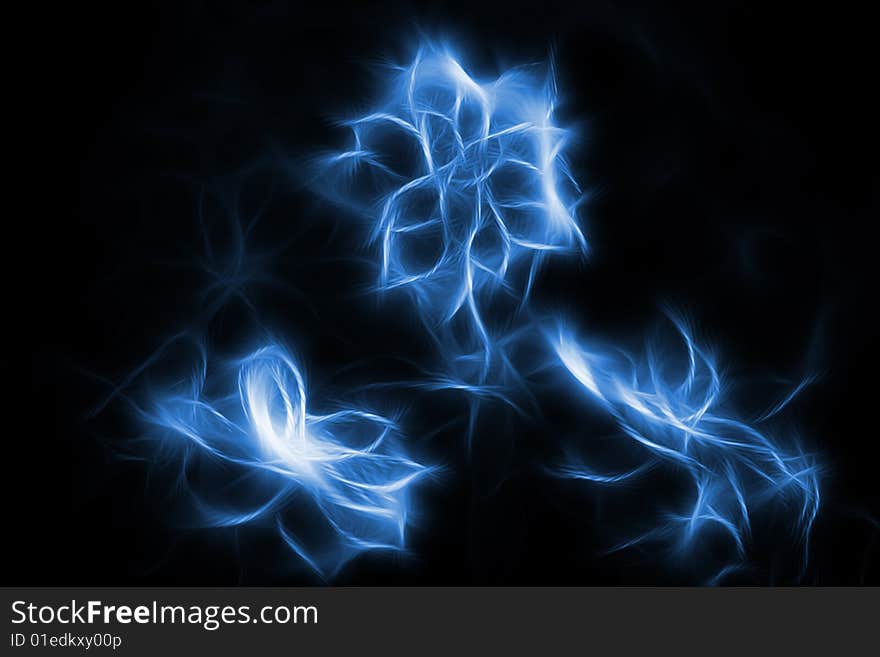 Blue abstract flower over black background