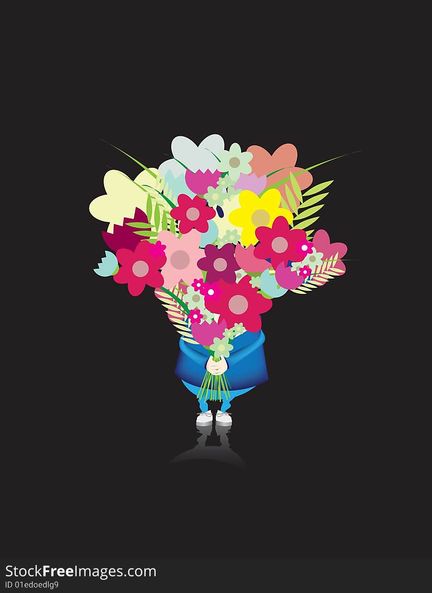 A vector character illustration of someone holding a bunch of flowers. A vector character illustration of someone holding a bunch of flowers