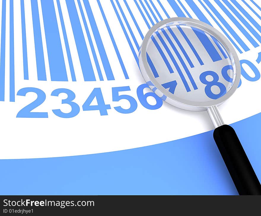 Barcode with magnifier on white background