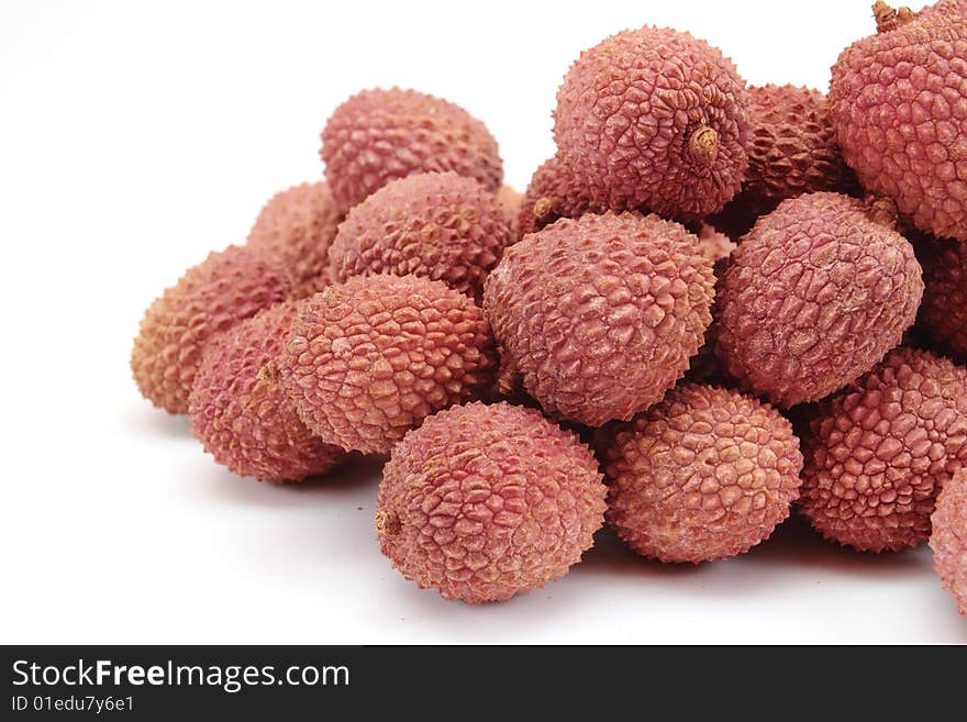 Litchi on a white background (Litchi chinensis Sonn.)