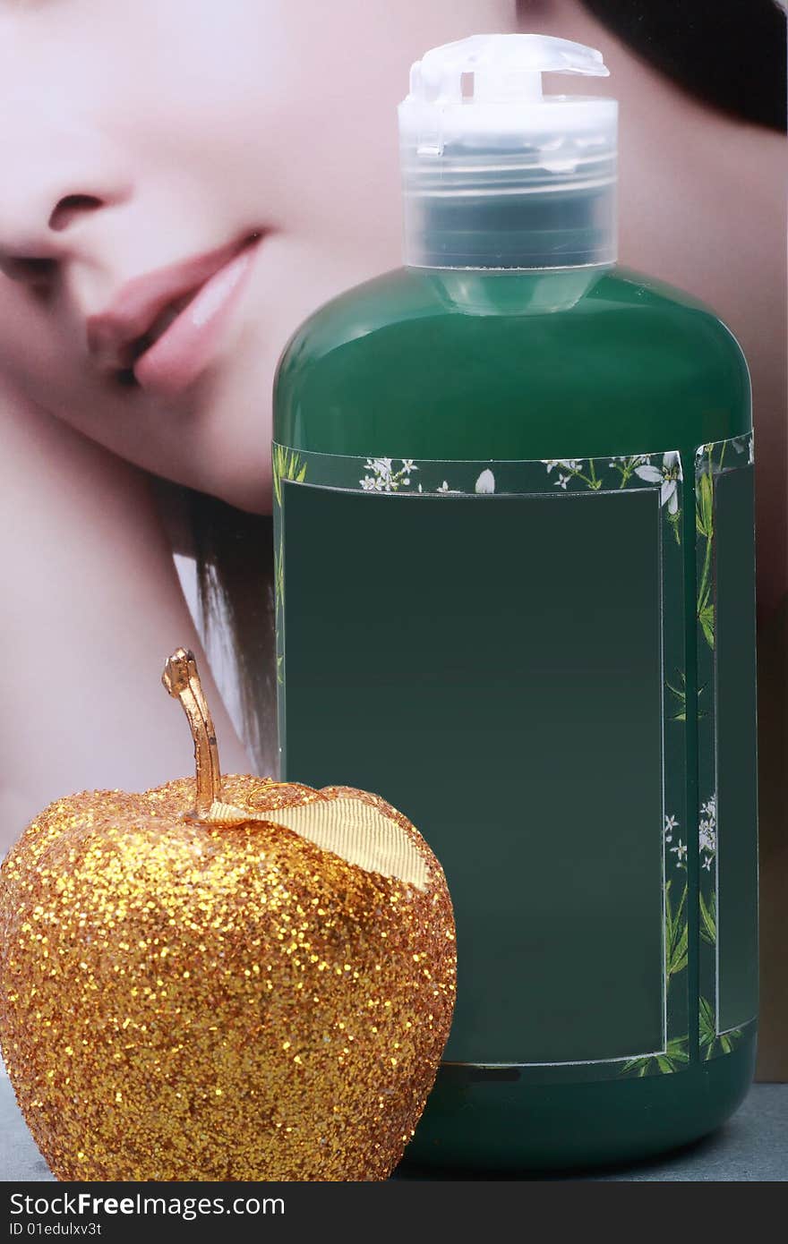 One bottle has apples fragrant cosmetics. One bottle has apples fragrant cosmetics.