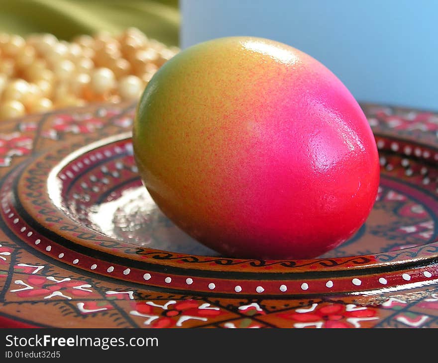 Easter egg on decorative plate. Easter egg on decorative plate