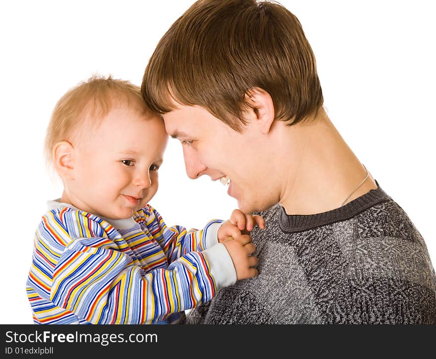 Father and son. Isolated on white background