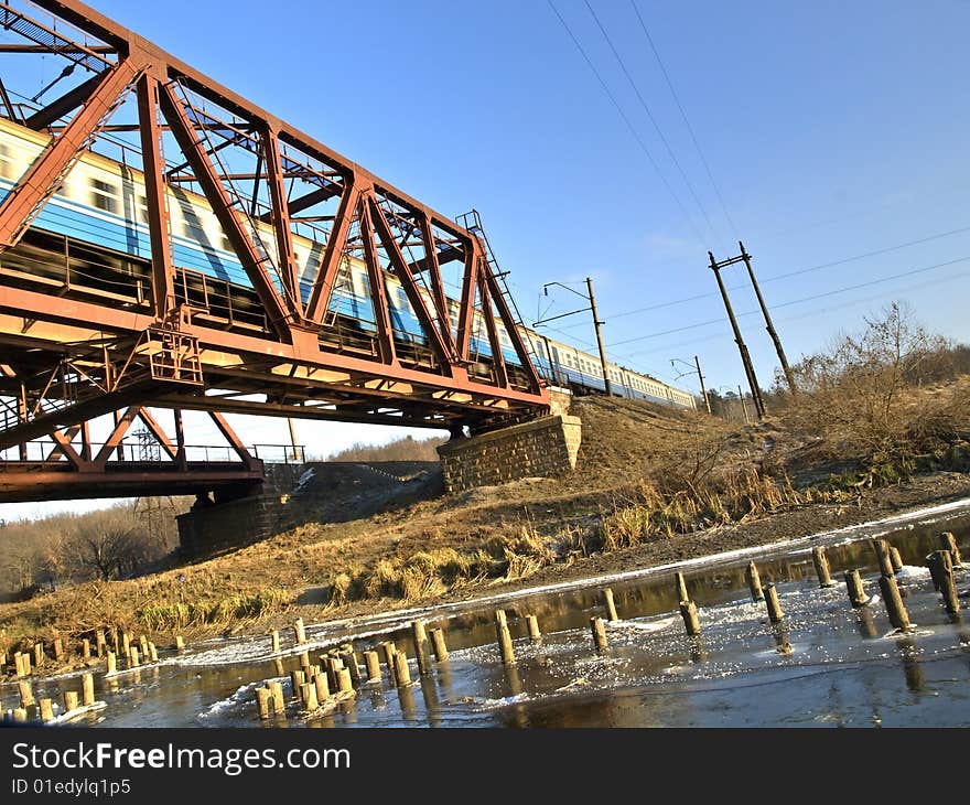 Kind on a bridge across the beautiful river of irpen '. Kind on a bridge across the beautiful river of irpen '