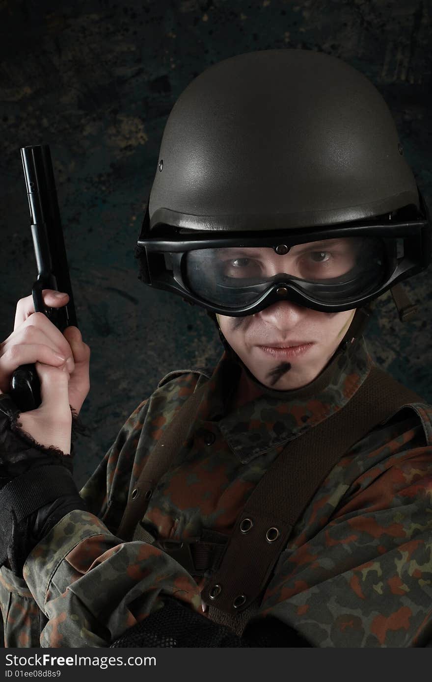 Shot of a soldier holding gun. Shot of a soldier holding gun.