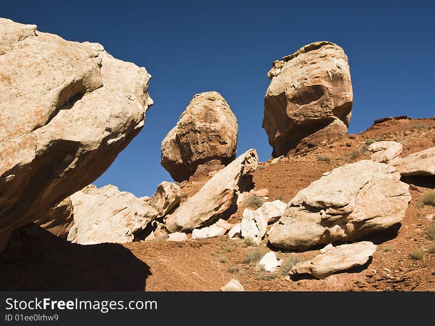 View of balanced rocks in Capital Reef National Park. View of balanced rocks in Capital Reef National Park