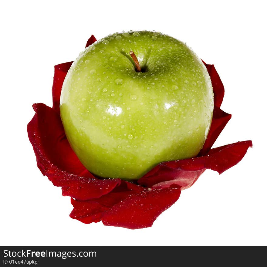 Apple and flower isolated on the white background