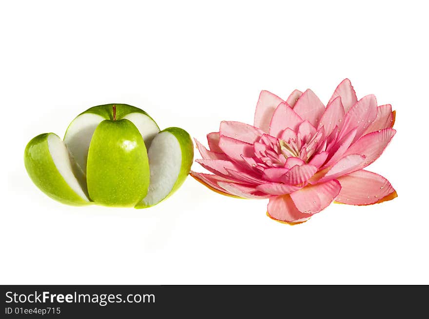 Apple and flower isolated on the white background