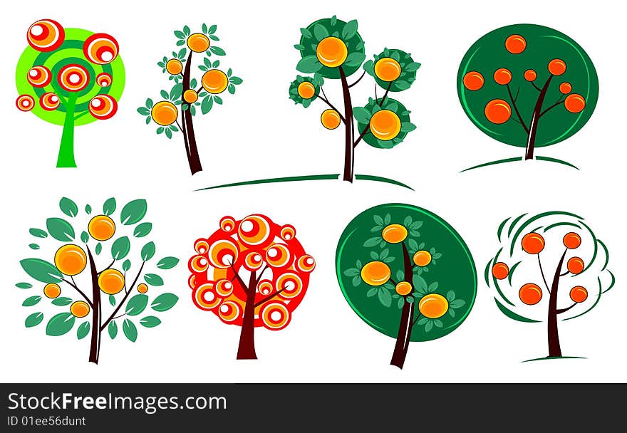 Stock photo: nature theme: an image of eight trees with fruits on them. Stock photo: nature theme: an image of eight trees with fruits on them