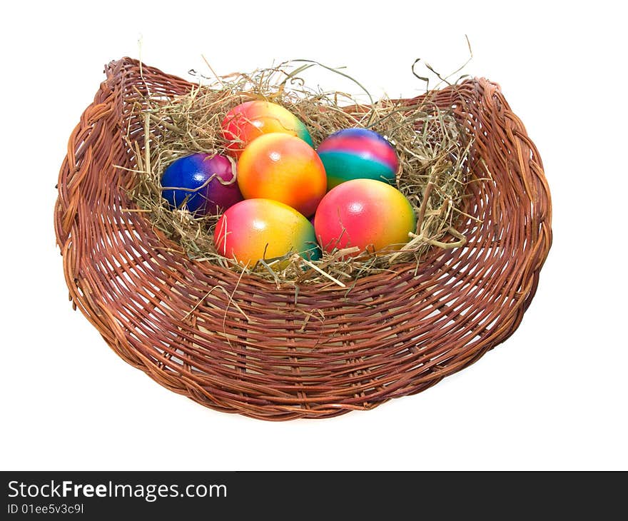 Colorful Easter Eggs in a Bird,  in the nest isolated.