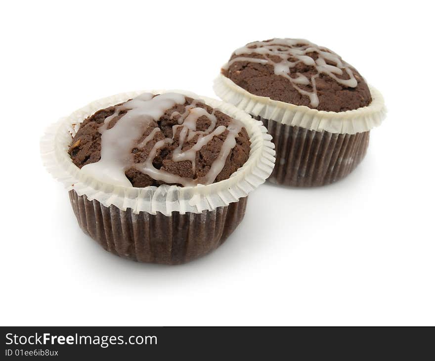 Chocolate Cake isolated on a white background. (cupcake, baking)