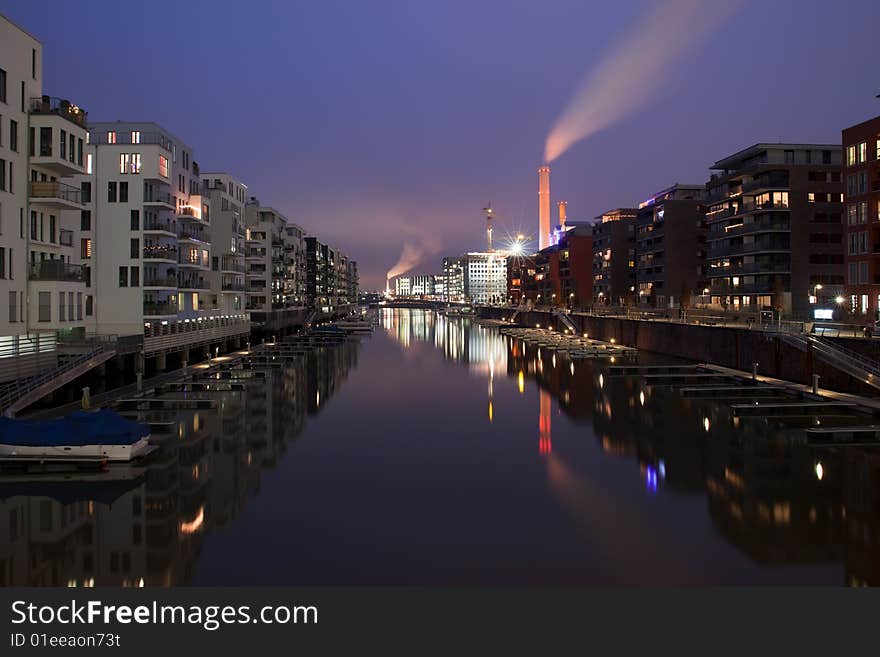 Westhafen Marina near central Frankfurt with Powerstation.