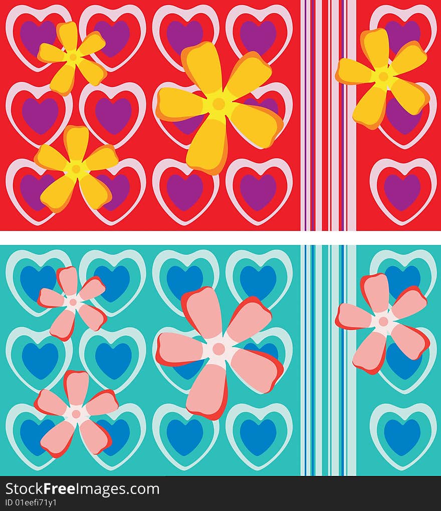 Seamless tile with flowers and hearts. Seamless tile with flowers and hearts