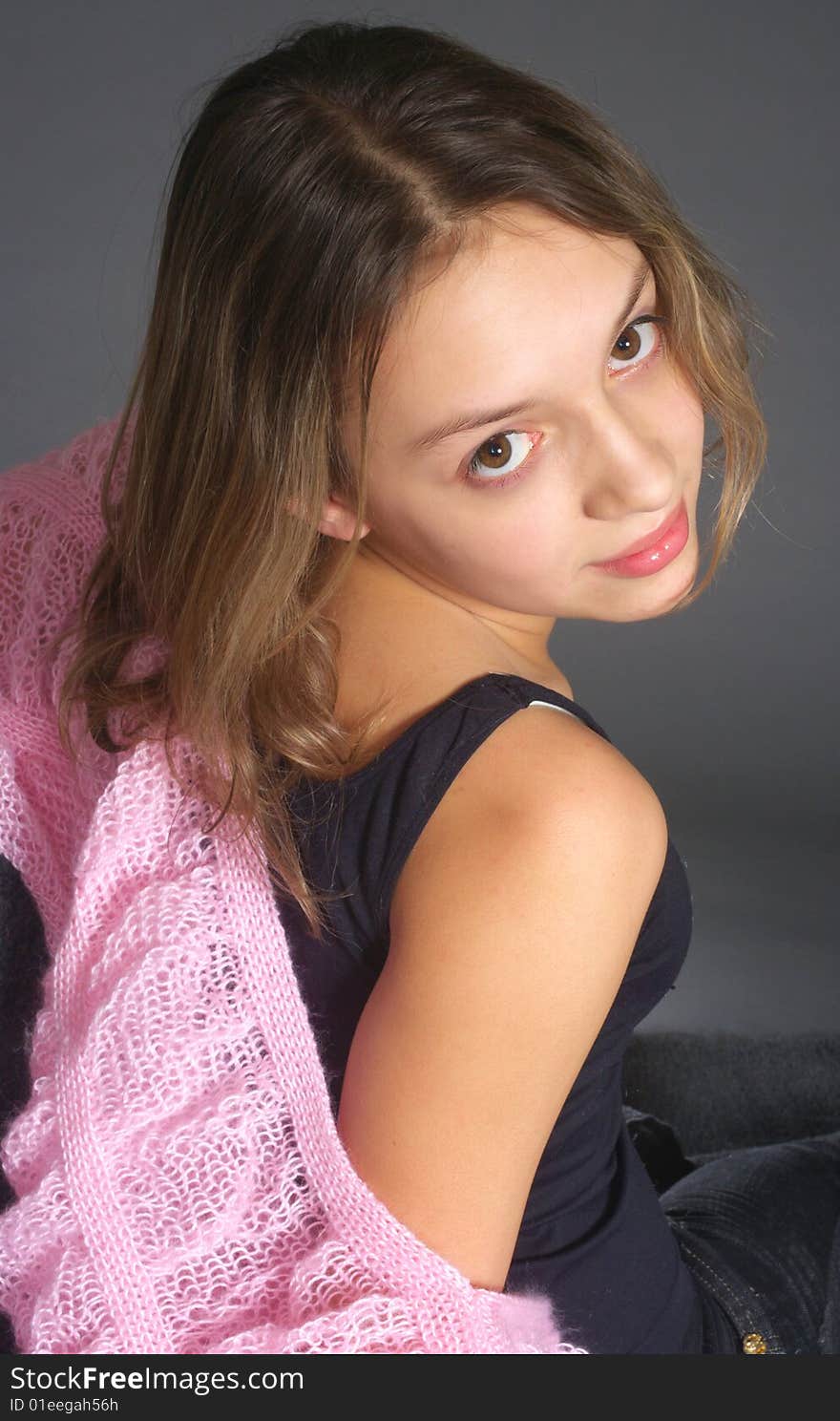 Portrait Of Girl With Pink Shawl