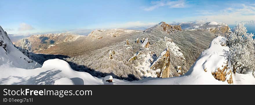 Winter landscape with crimean mountains. Winter landscape with crimean mountains