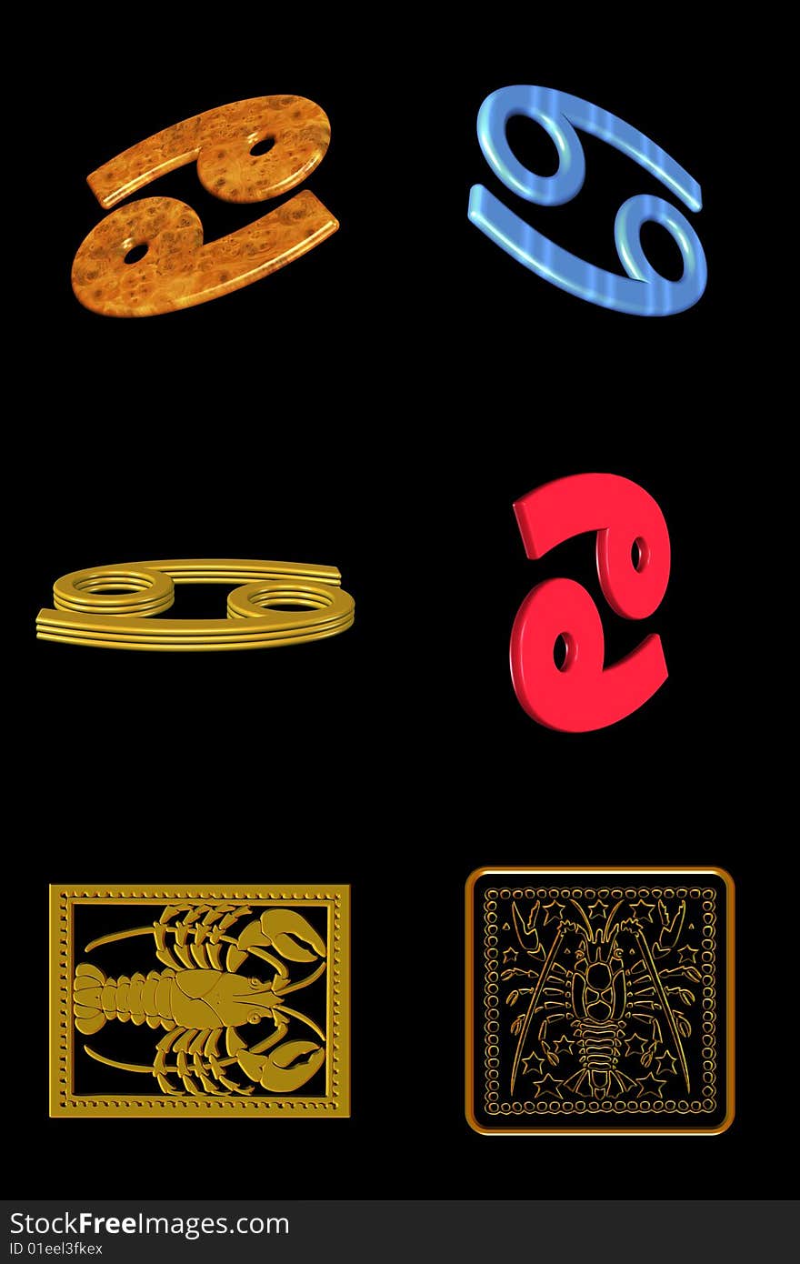 Astrological sign cancer - six different icons on a black background. Astrological sign cancer - six different icons on a black background