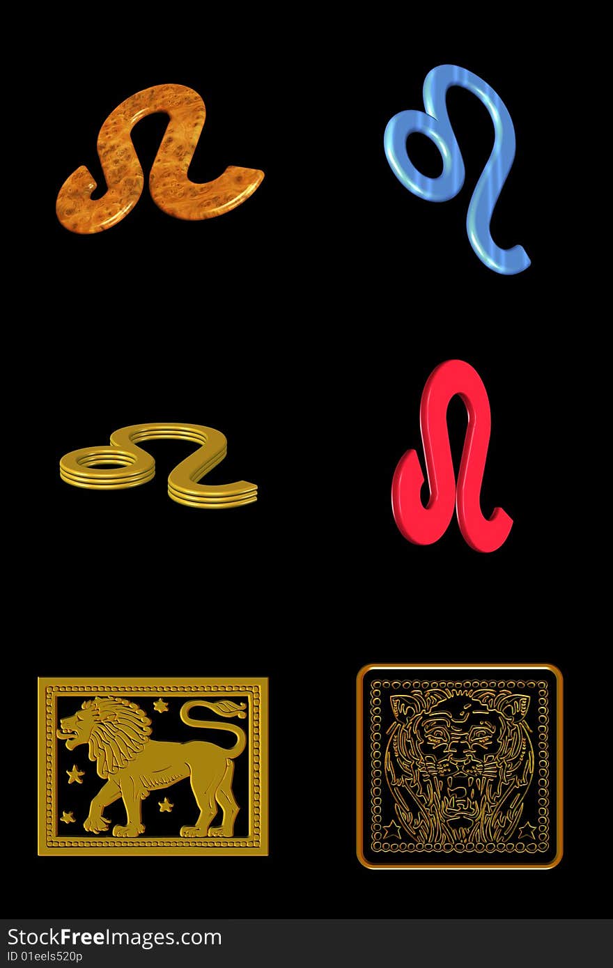 Astrological sign leo - six different icons on a black background. Astrological sign leo - six different icons on a black background