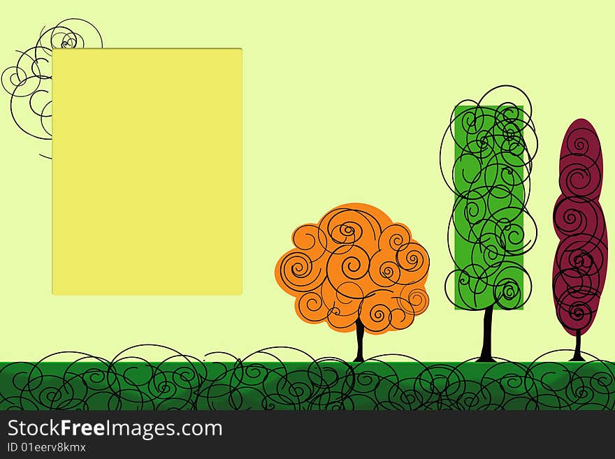 Card with  trees on yellow background. Card with  trees on yellow background