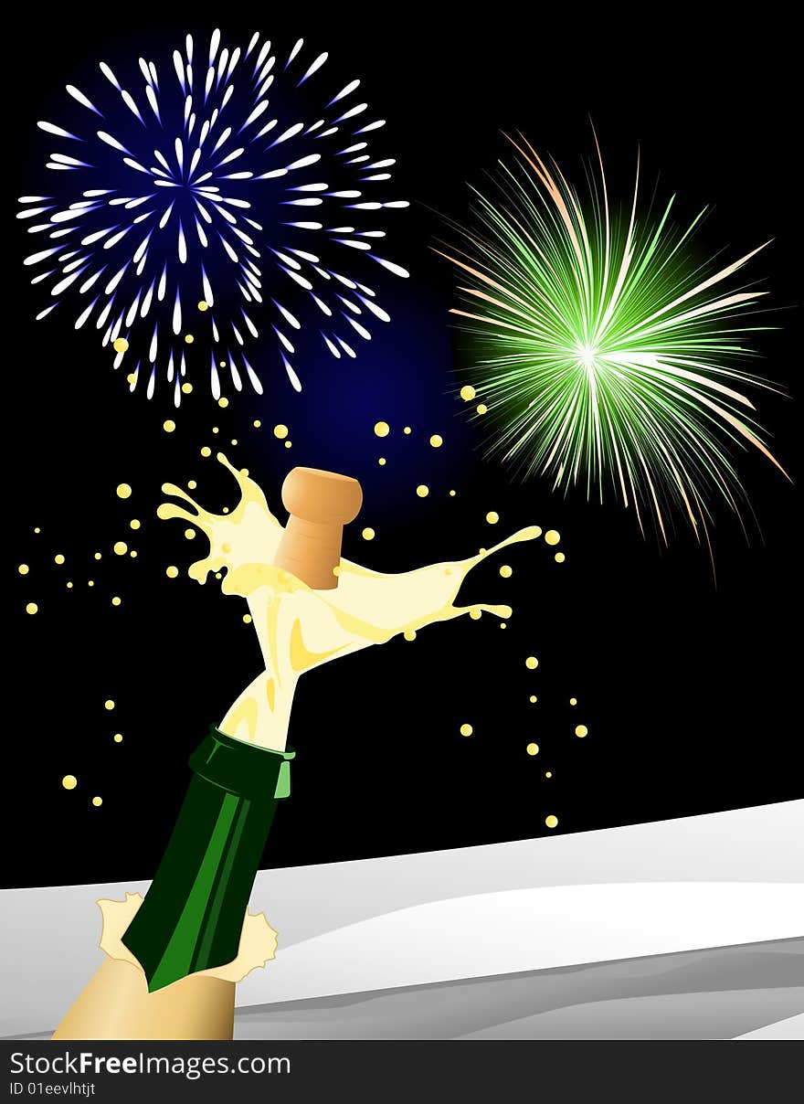 Champagne and fireworks, vector illustration, AI file included