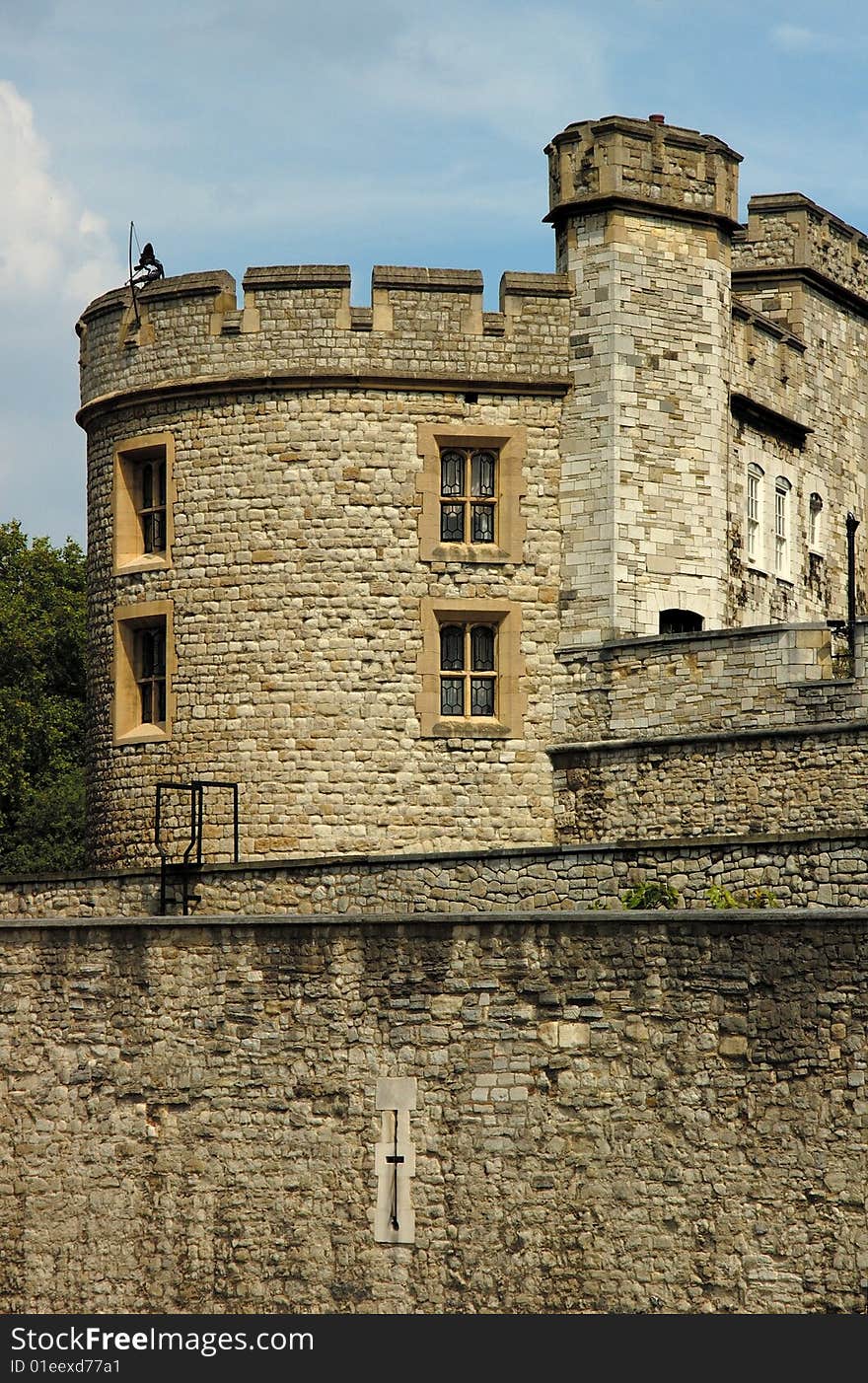 Medieval castle (London Tower) in summer day