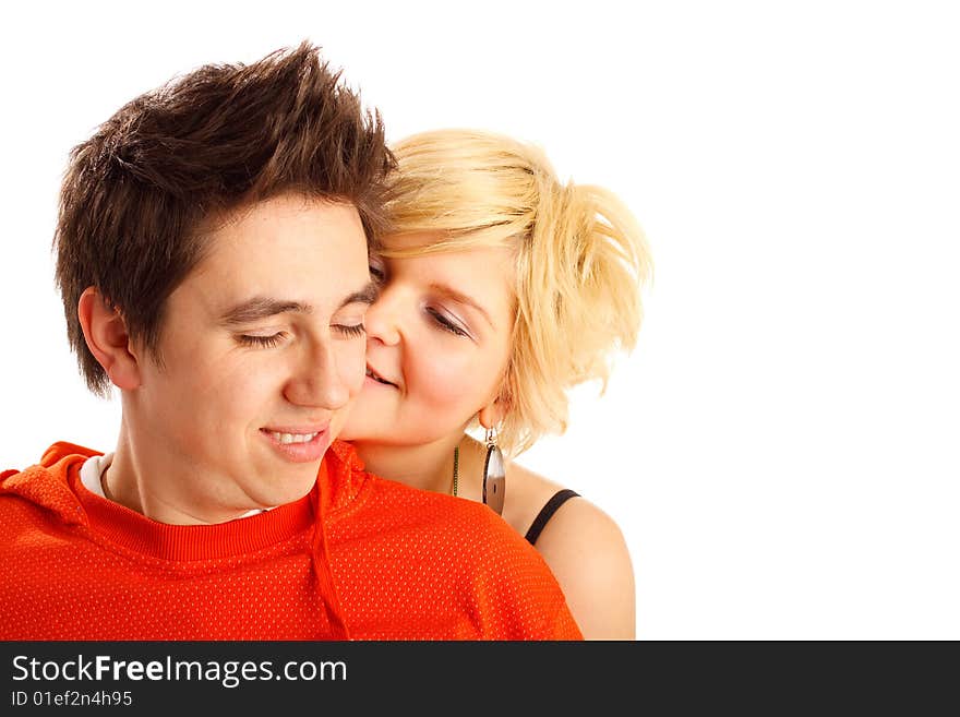 Happy young couple having fun in the studio