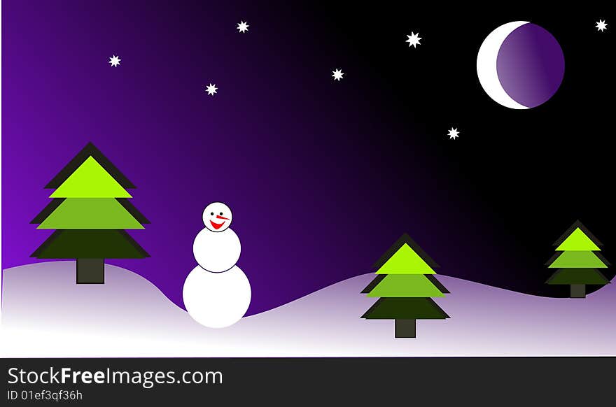 Christmas tree standing in the forest. shining moon and stars. Christmas tree standing in the forest. shining moon and stars