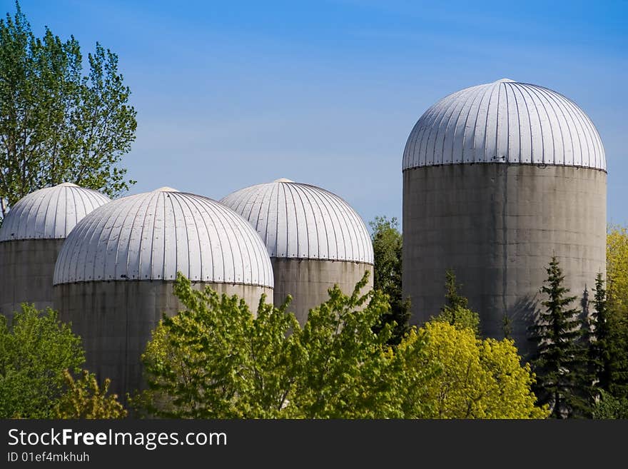 Group of agricultural urban futuristic style towers at the Ontario island. Group of agricultural urban futuristic style towers at the Ontario island