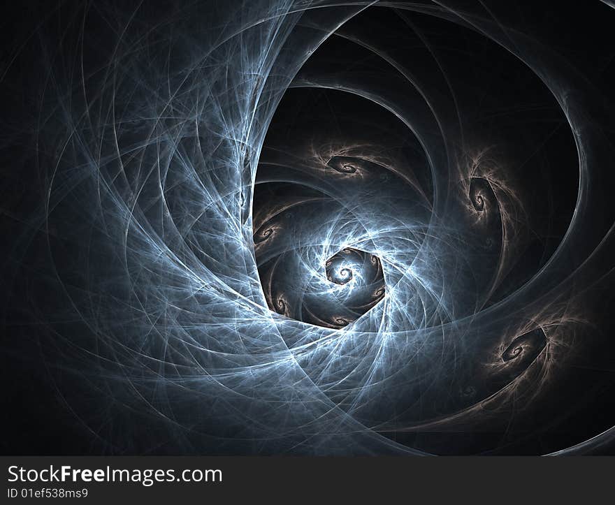 The blue spiral fractal on a black background. The blue spiral fractal on a black background