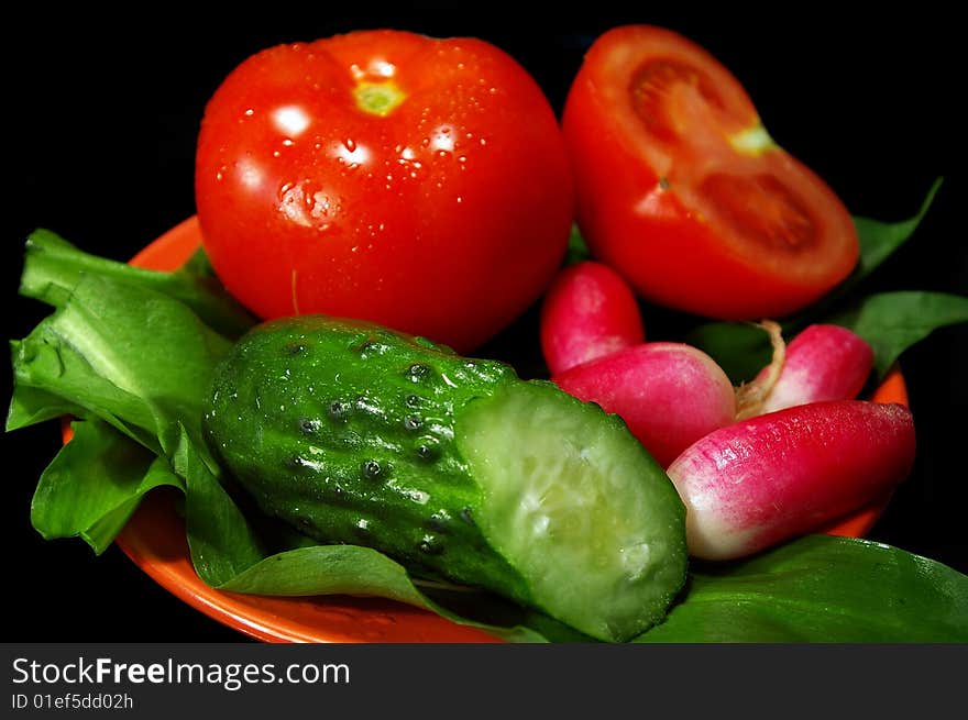 Spring salad  on black background