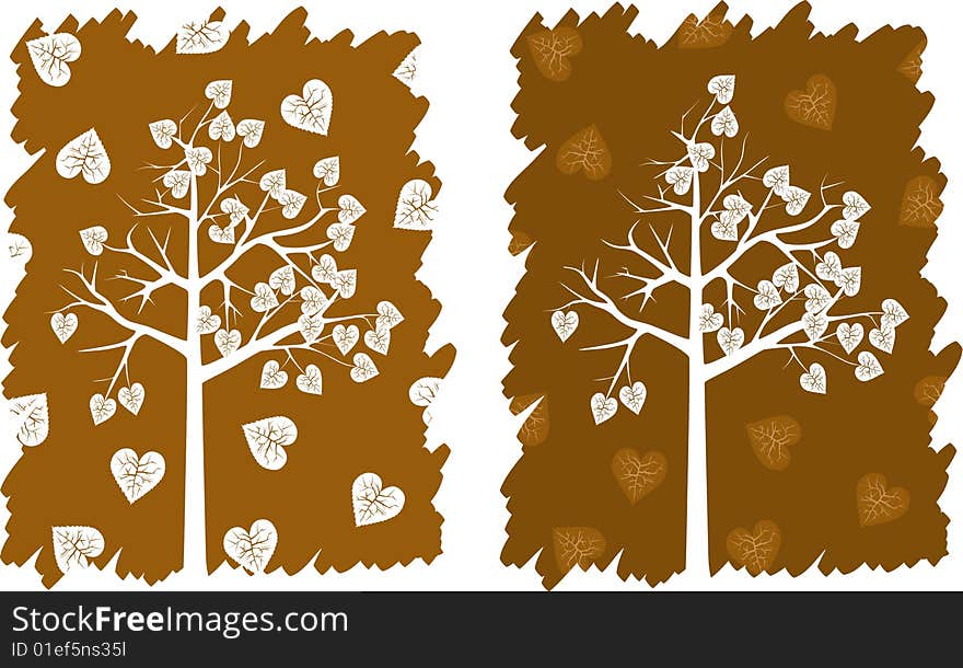 White hearts tree on a broun background