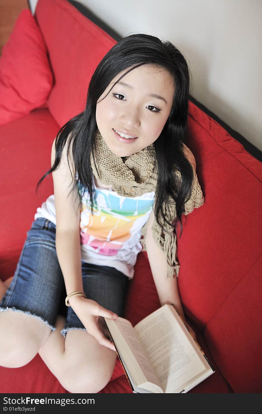 Black hair Asia teen age girl reading book