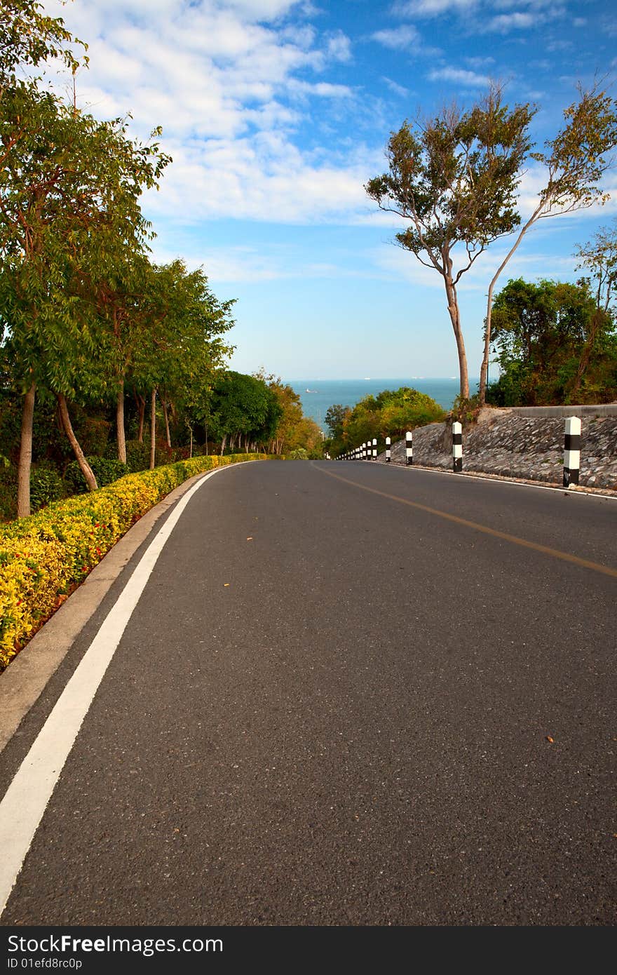 Road to the sea and to blue sky