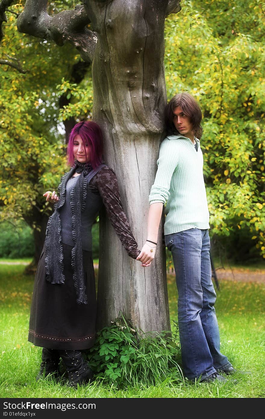 Portrait of a loving couple in a park. Portrait of a loving couple in a park