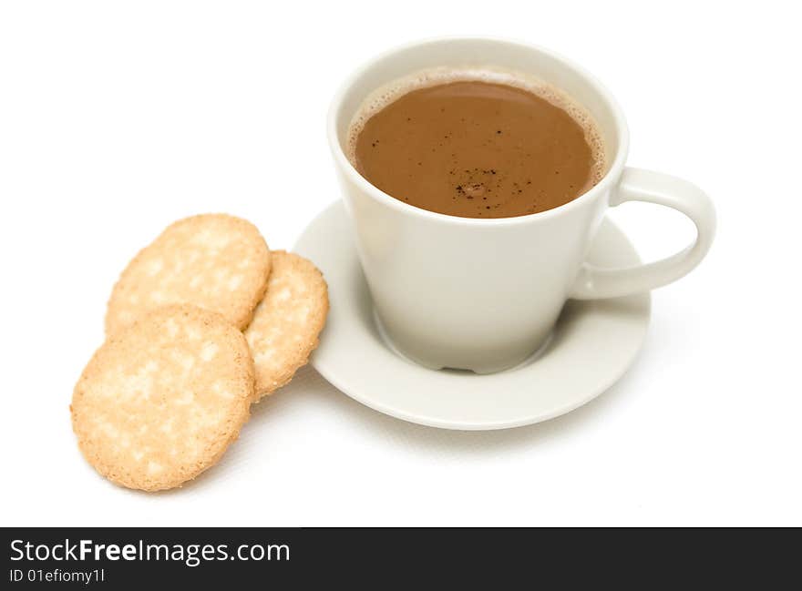 Cake and coffee on a white background. Cake and coffee on a white background