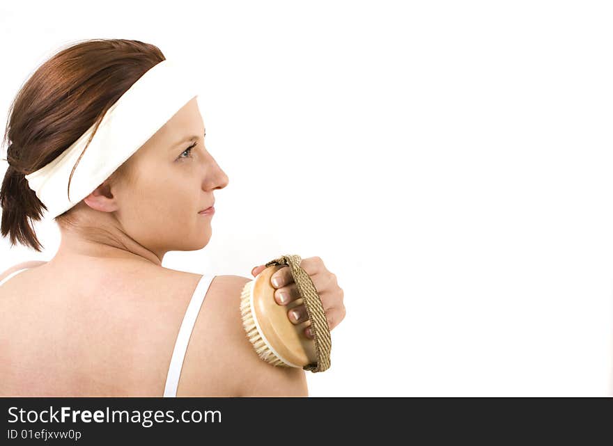 Woman in spa on white