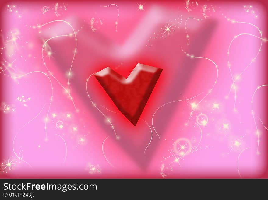 A roughly shaped heart on a pink background with romantic lights. A roughly shaped heart on a pink background with romantic lights.