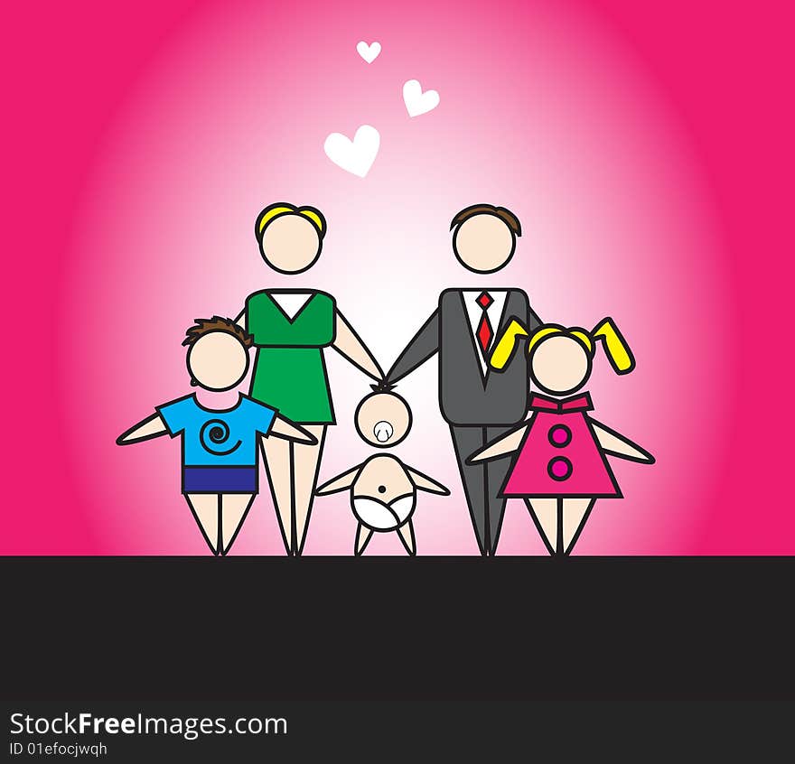 Isolated  concept family with mother, father and children. Isolated  concept family with mother, father and children