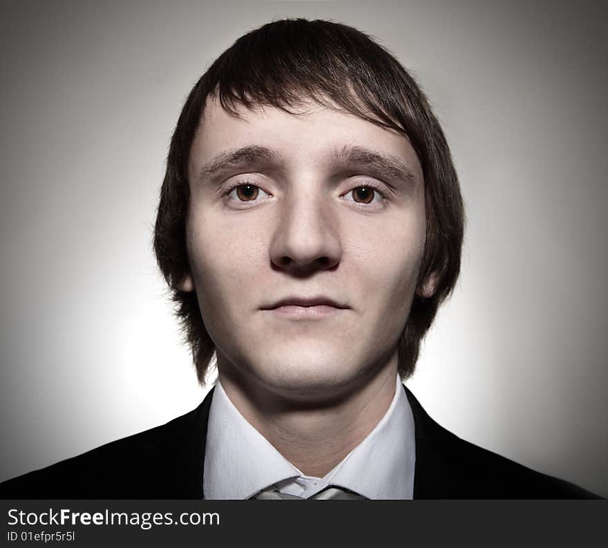 Face of businessman from wide angle lens